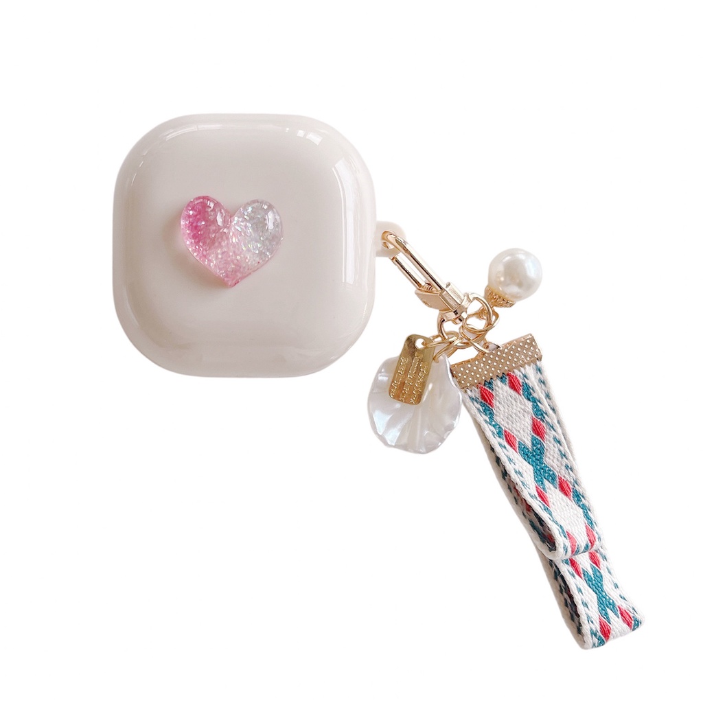 Vỏ Bảo Vệ Hộp Sạc Tai Nghe Samsung Galaxy Buds 2 Pro Kèm Móc Khóa Bằng TPU Mềm Họa Tiết Trái Tim Dễ Thương