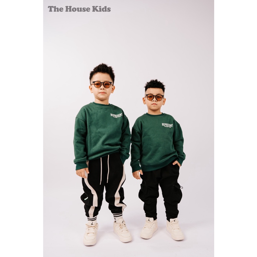 Áo nỉ cho bé trai bé gái - áo sweater nỉ bông trẻ em họa tiết chữ xanh lá cây THE HOUSE KIDS