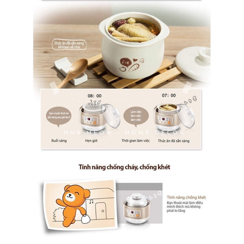 Nồi Nấu Chậm Đa Năng 4in1 Bear DDZ-A08G2 - Chính Hãng - Bảo Hành 18 Tháng