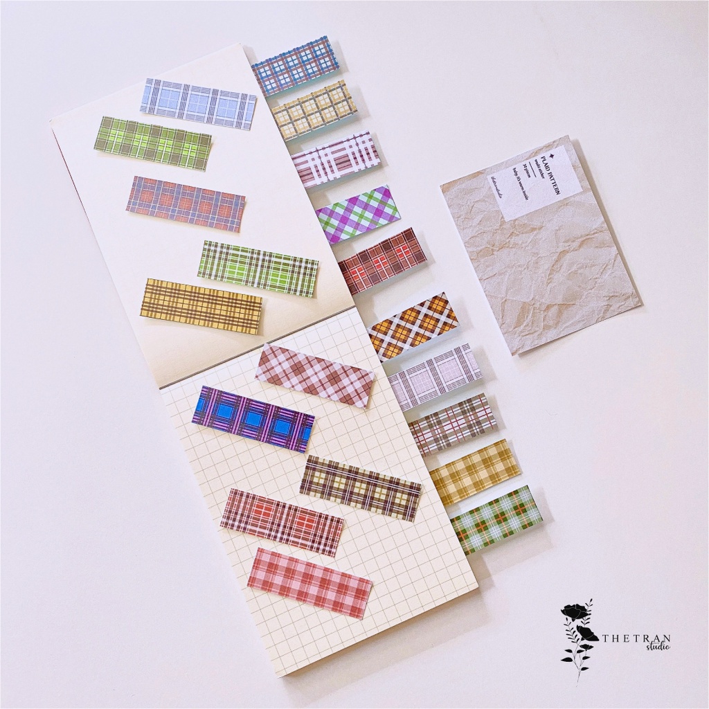 Bộ 30 sticker washi cute họa tiết caro / plaid pattern washi sticker pack / thetranstudio