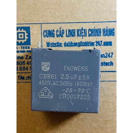 Tụ quạt chân cắm chân kim (dàn lạnh) CBB61 2.5uF 450VAC EKOWEISS