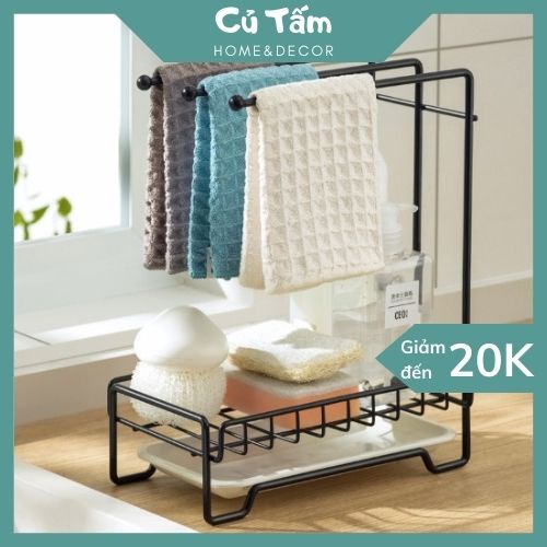 Kệ đựng đồ rửa chén, giá treo khăn kết hợp Kệ để giẻ rửa bát kèm khay thoát nước thông minh
