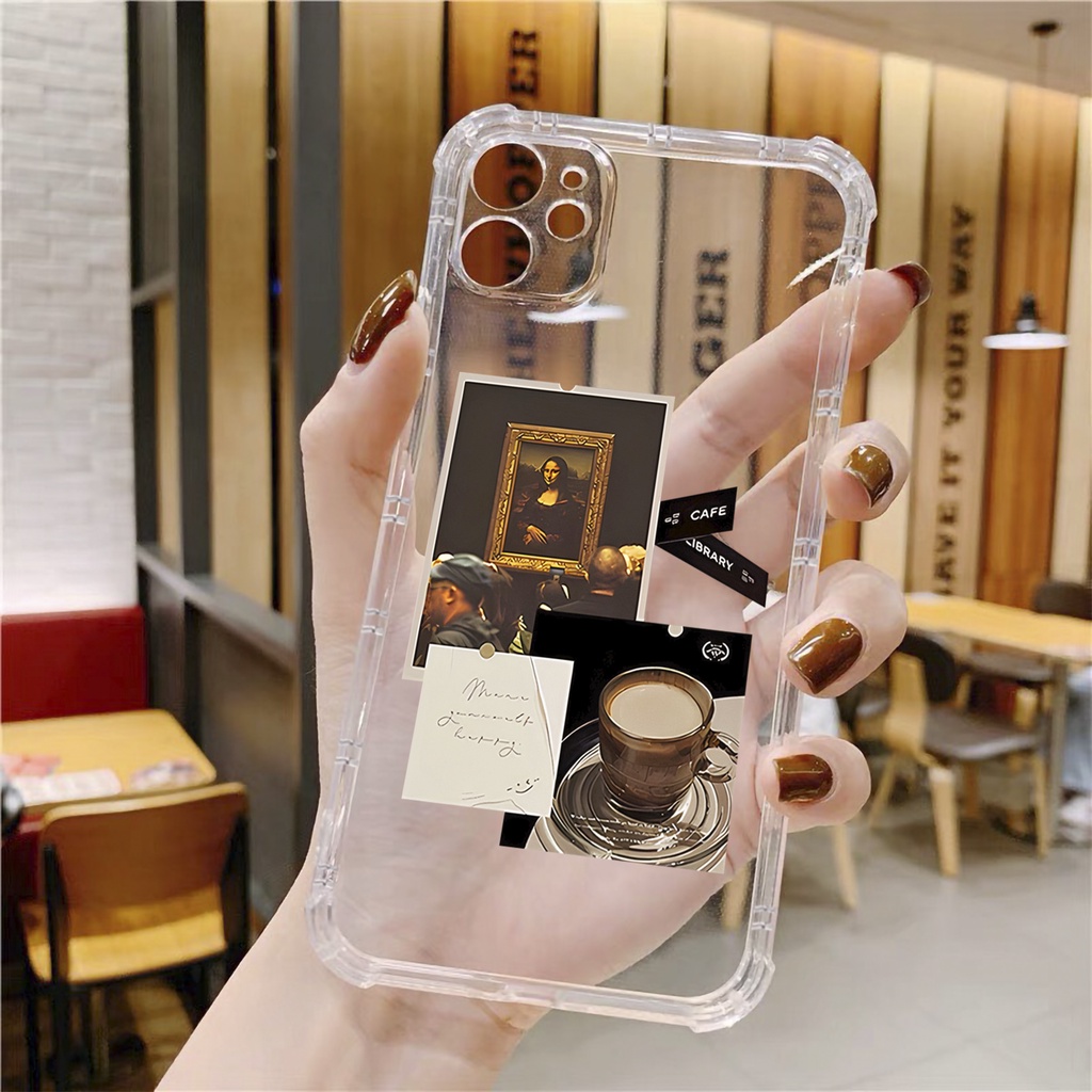Ốp lưng iphone Cafe Lisa dẻo trong bo cam case 14plus 14 pro max 13 12 promax 11 mini 6 6s 7 8 plus x xr xs Se