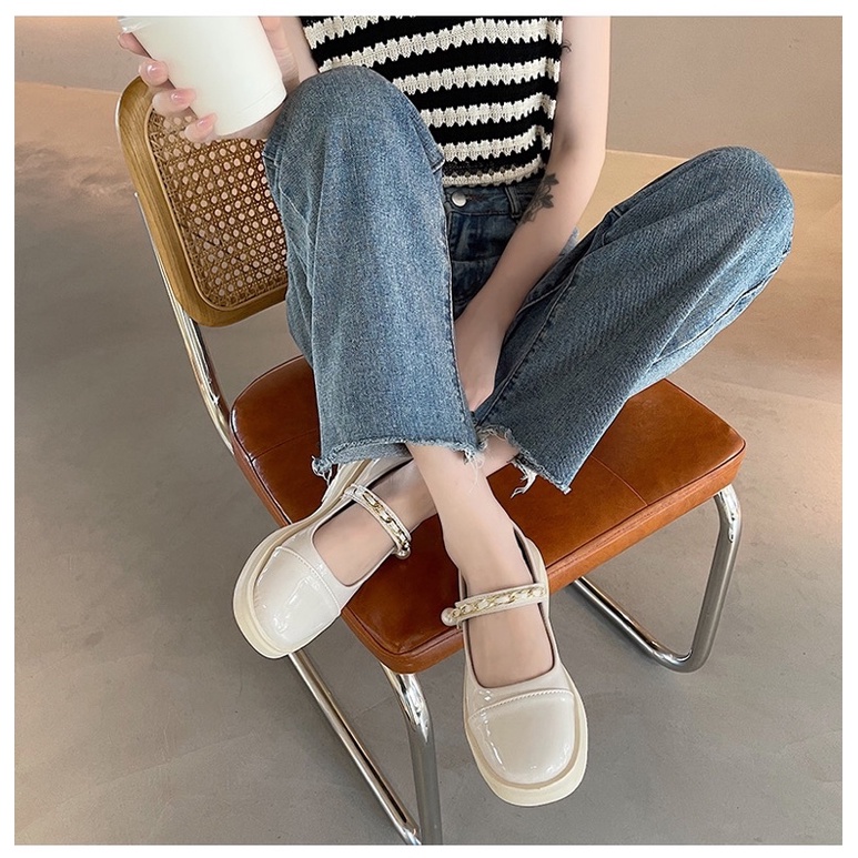 Giày búp bê có quai Mary Jane phối màu quai xích đế cao 3.5cm Yannie Lolita