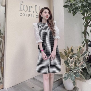 Váy Bầu Kẻ Larosa Dáng Dài Tay Lỡ Chất Vải Cotton Mềm Mát Phong Cách Trẻ Trung Bigsize LAV172