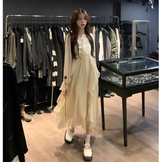 (Có Sẵn) Váy công chúa cổ tích trắng kem hai dây áo khoác cánh tiên bánh bèo (ảnh thật) Taobao Ulzzang Đầm tiểu thư Voan