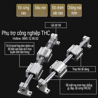 Bộ thanh ray trượt tròn phi 12mm (1 thanh SC12 dài 1 mét + 2 con trượt SCS12UU + 2 gối đỡ SK12)