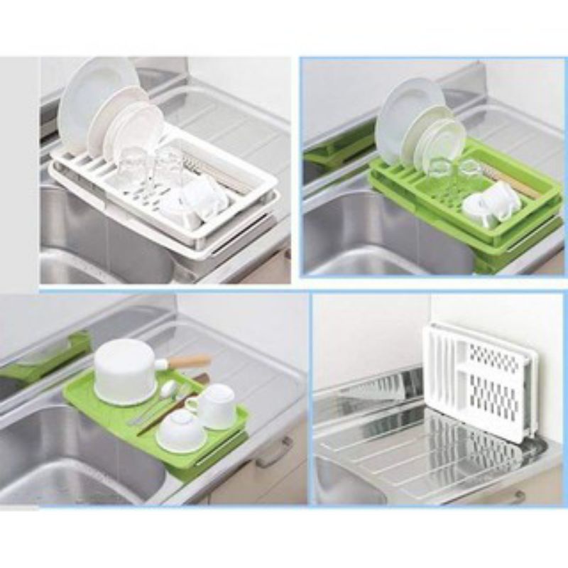 Giá úp bát, đĩa cốc kèm khay hứng màu xanh