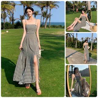 Đầm 2 dây dáng dài xẻ tà cao hack dáng sexy quyến rũ