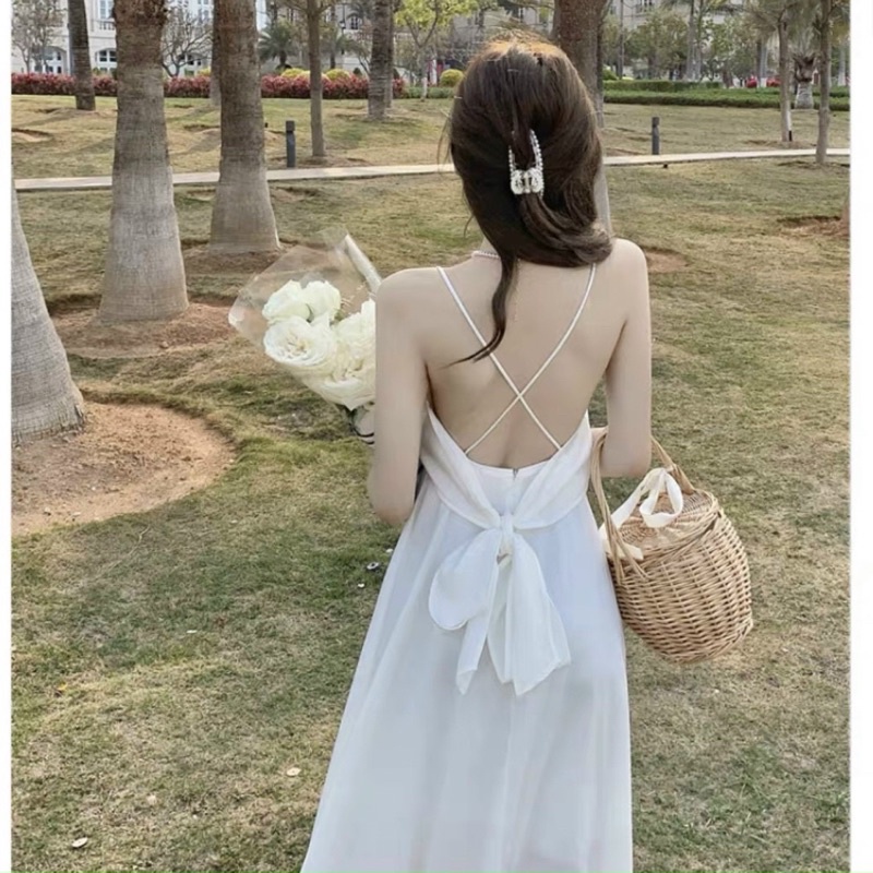 Đầm maxi trắng nơ sau có mút ngực