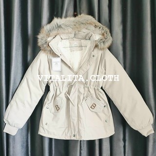 Áo khoác Parka nữ lót lông giữ nhiệt chất liệu Kaki có mũ lông - Áo Parka nữ mẫu mới 2023