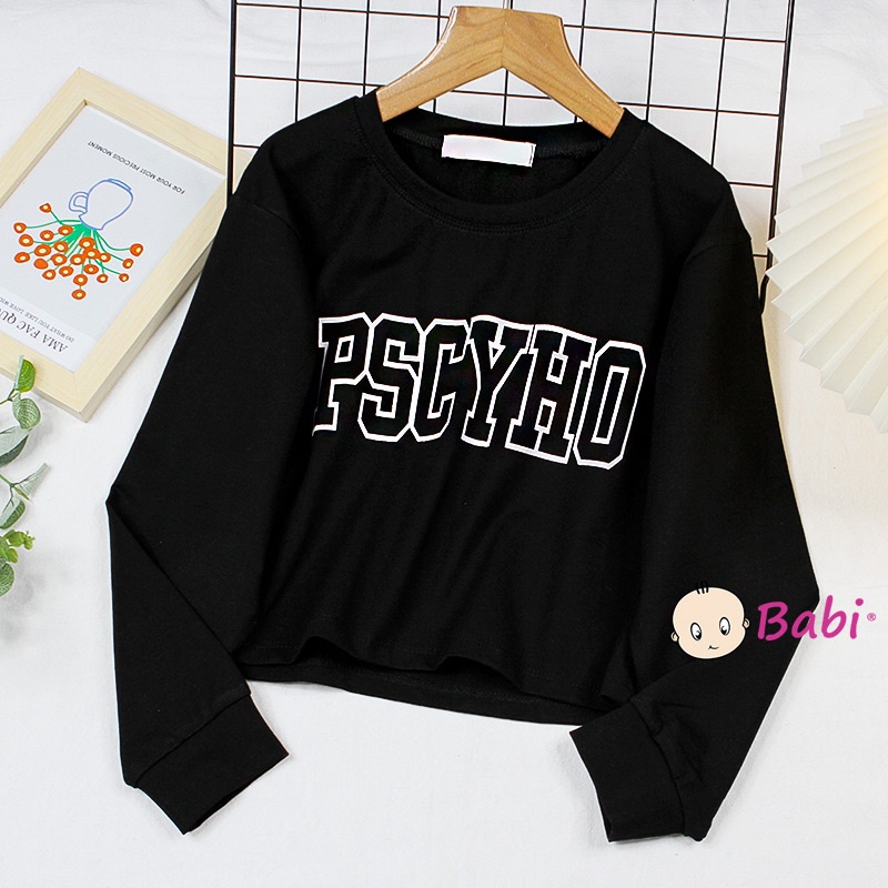 Áo croptop dài tay cotton 4c mềm mịn cho bé gái, Áo tay dài croptop mặc cặp mẹ và bé gái in chữ size đại từ 20-55kg