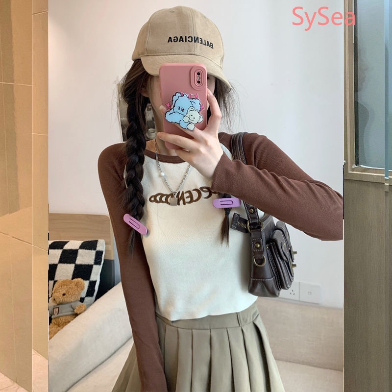 Áo Dệt Kim Tay Dài Dáng Ôm Thêu Họa Tiết Xinh Xắn Thời Trang Cho Nữ