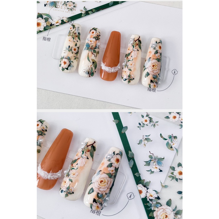 Miếng Dán Trang Trí Móng Tay In Hoa Trà Xinh Xắn KX-291