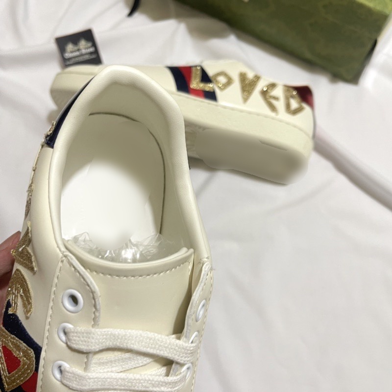 Giày thể thao nữ nam GC trắng chữ love đế thơm vani, giày GC ACE trắng gót 2 màu chữ lấp lánh kim tuyến cao cấp
