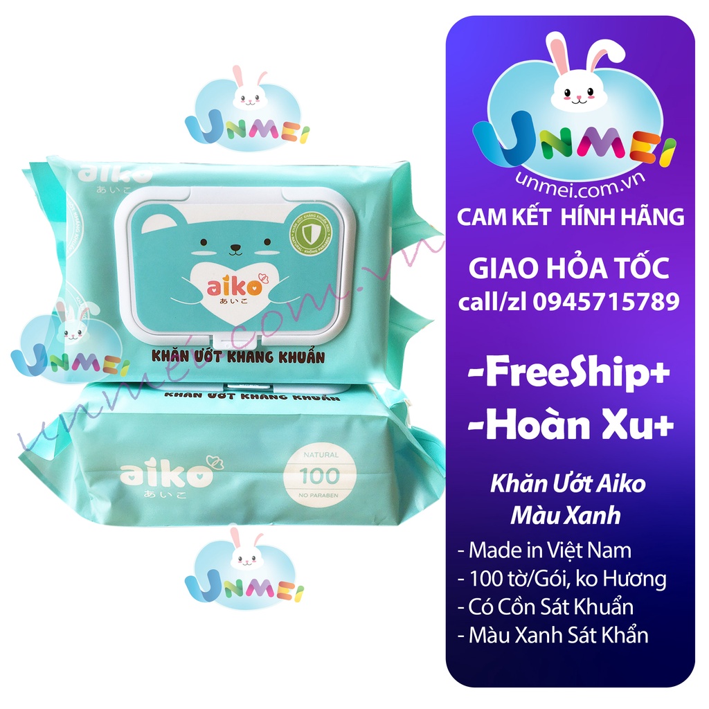 Khăn ướt AIKO Xanh kháng khuẩn cho bé (100 tờ)