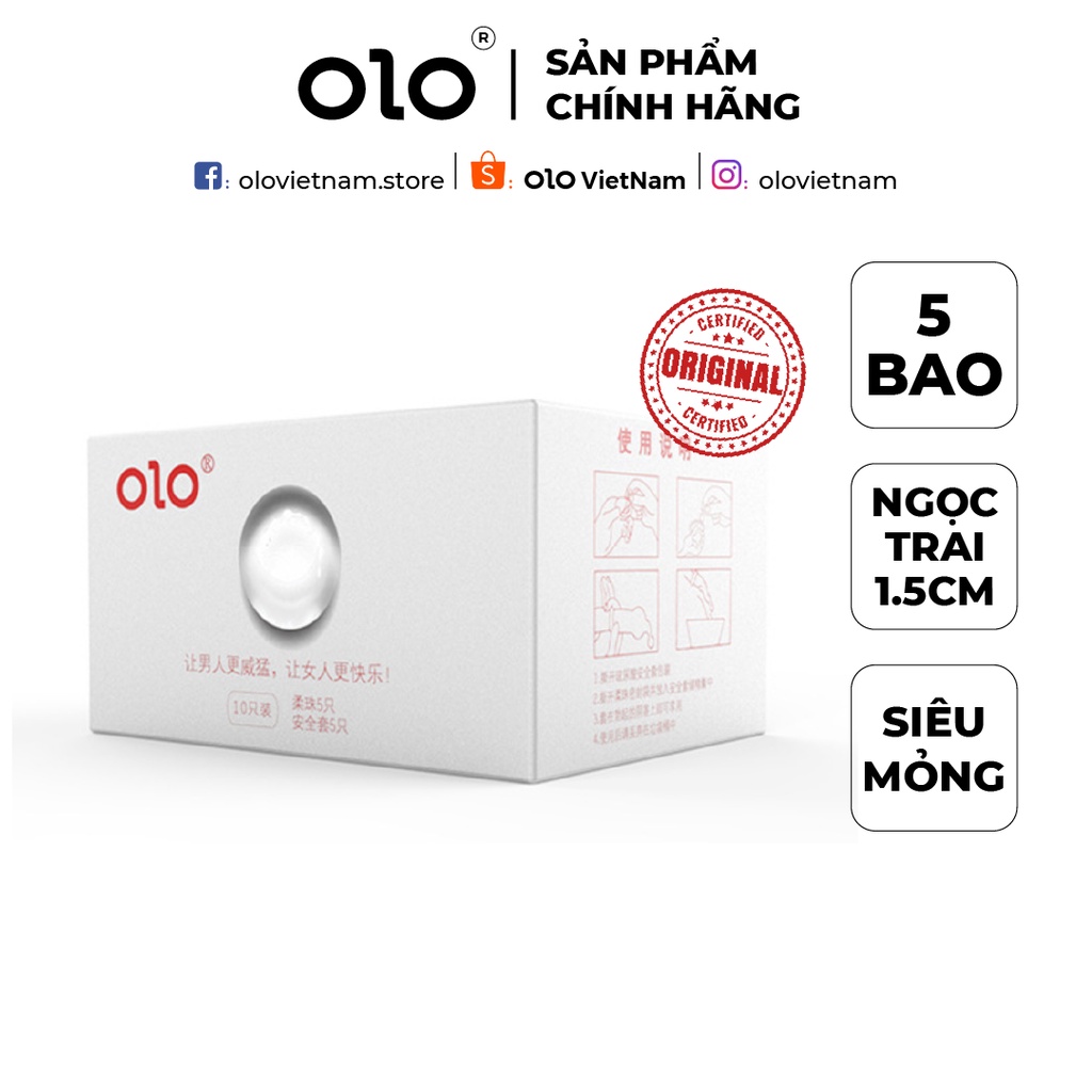 Bao cao su OLO trắng có hạt ngọc trai mềm 1.5cm tăng kích cỡ, siêu mỏng 0.01mm nội địa Trung 5 bao