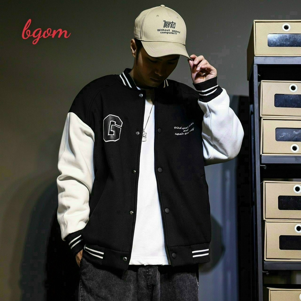 (FreeShip) Aó khoát bomber nam tay phối,áo nút bấm in chữ thời trang teen cao cấp