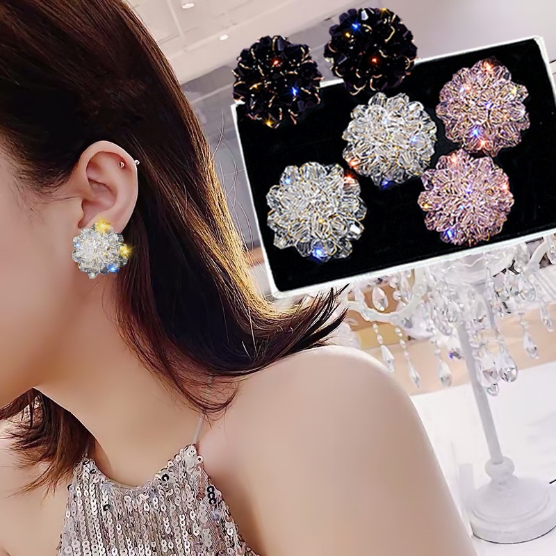 Khuyên hoa pha lê trong nhân tạo 3 màu cực đẹp ER17