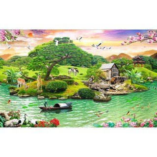 tranh đính đá toàn bộ mẫu tranh phong cảnh treo phòng khách siêu đẹp