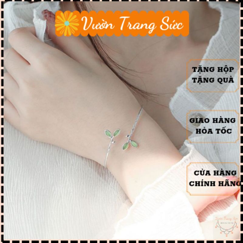 Vòng tay bạc S925 - Vòng tay đính đá xanh lộc lá siêu xinh lạ Vườn Trang Sức VTS VT012