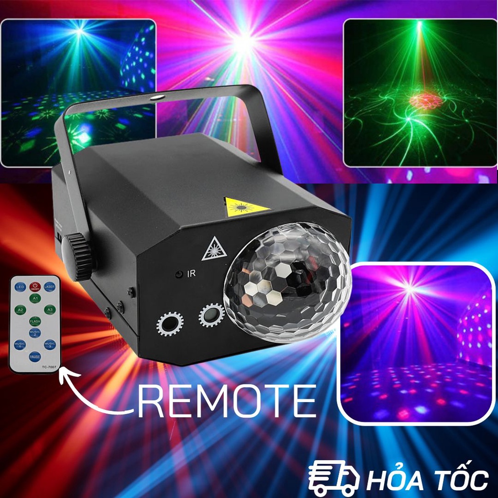 Đèn Laser Ánh Sáng laze Cảm Biến Âm Thanh, Kết Hợp LED Xoay 7 Màu Dùng Trang Trí Vũ Trường, Phòng karaoke