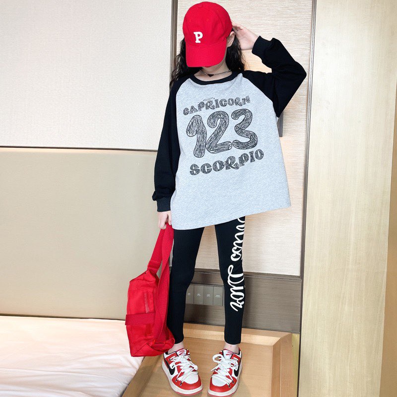 18-52kg Áo thun, áo cotton dài tay  dày dặn stype hàn quốc cao cấp cho bé  gái in 123