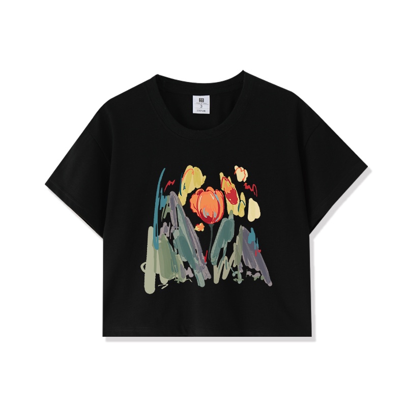 Cocory vn Áo Croptop Tay Ngắn Cổ Tròn Dáng Rộng In Chữ Thời Trang Cá Tính Cho Nữ