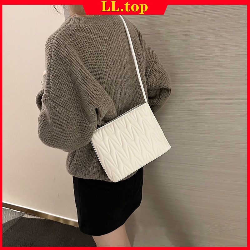 Túi Đeo Chéo Một Bên Vai Xếp Ly Tinh Tế Màu Trơn Đơn Giản Dễ Phối Đồ Dành Cho Bạn Nữ