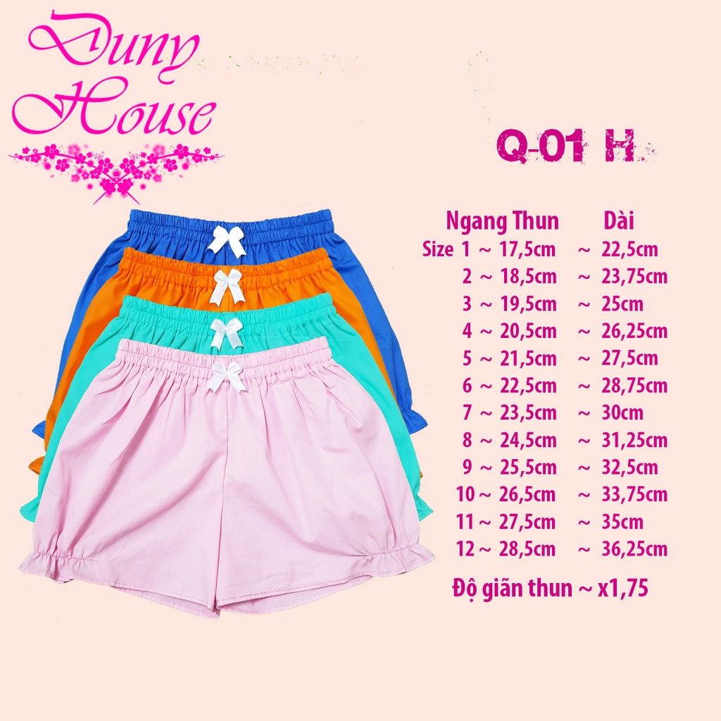 Quần short bé gái Q01/h 1-12T thô hoa 100% cotton mềm mát, thấm hút mồ hôi, Thời trang quần đùi cho bé gái Duny House