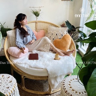 Ghế papasan đan mây lưới cách tân size 1m4, ghế mây tròn tình yêu, ghế mây nằm thư giãn, nội thất mây tre đan