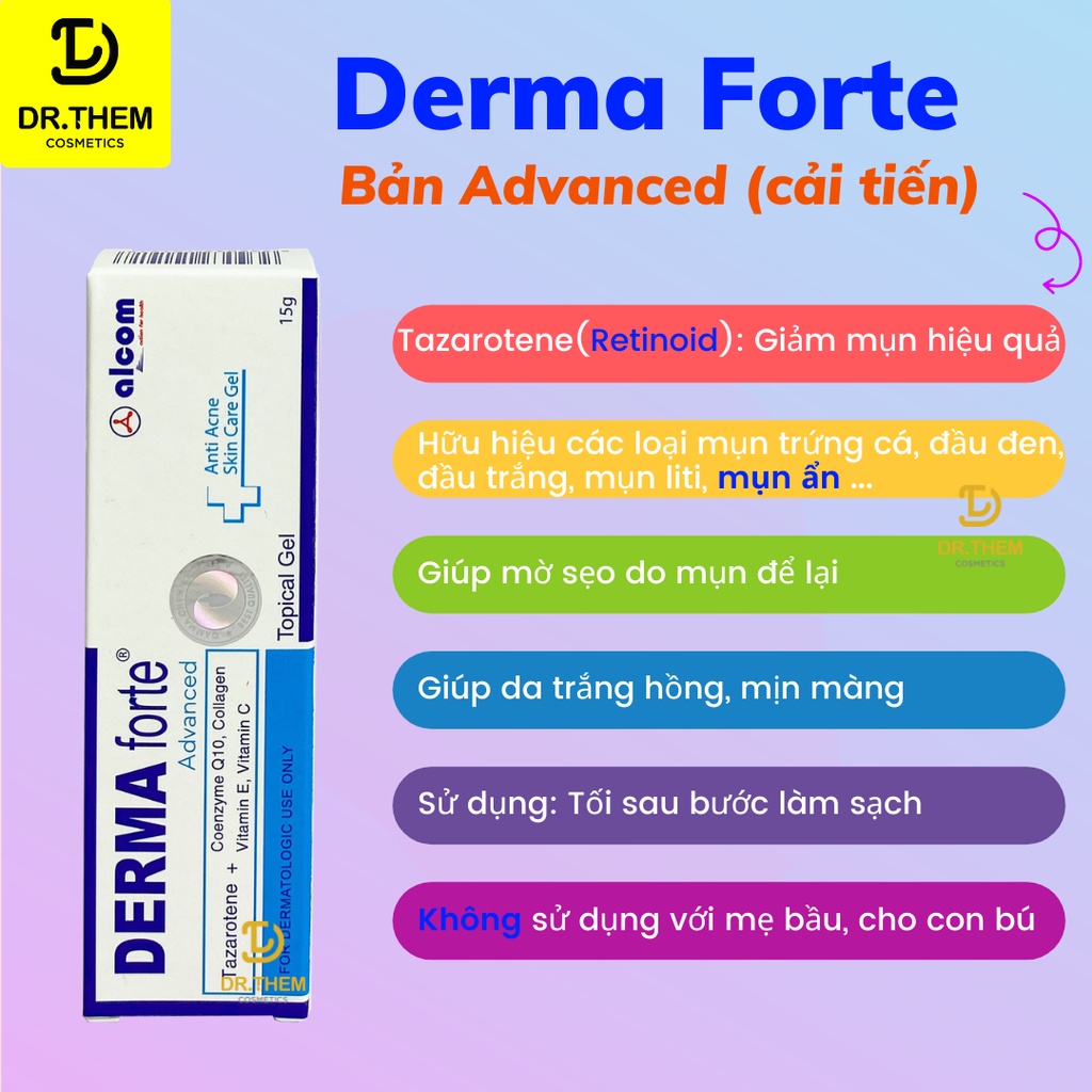 Derma Forte 15g - Gamma, Bản Thường / Advanced, Gel Giúp Giảm Mụn Trứng Cá, Ngừa Thâm, Mờ Sẹo, Da Dầu Mụn - Dr Thêm