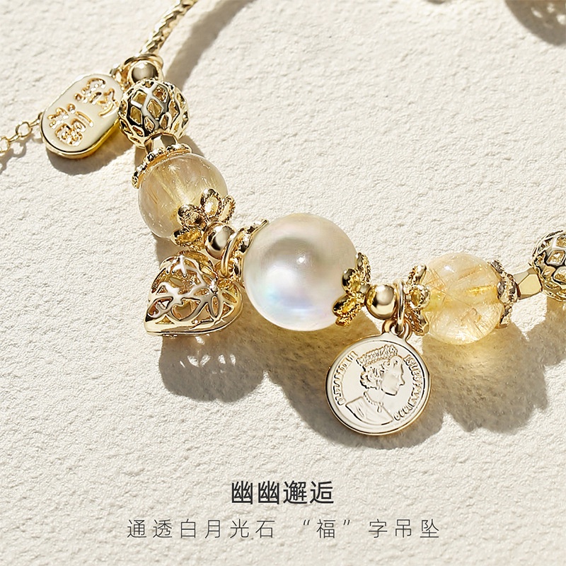 [Hàng Mới Về] Vòng Tay Đính Đá Mặt Trăng Pha Lê Trắng Thời Trang