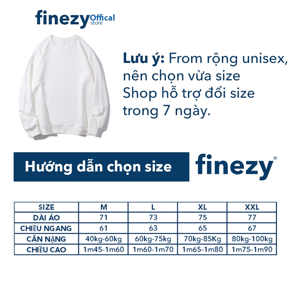 Áo sweater unisex Finezy màu trắng form rộng, chất nỉ da cá cao cấp ấm áp