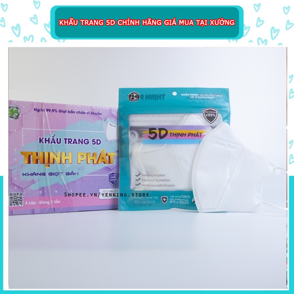 Khẩu trang 5D Nam Anh,Phượng Cát ... lẻ hộp 10 chiếc trắng