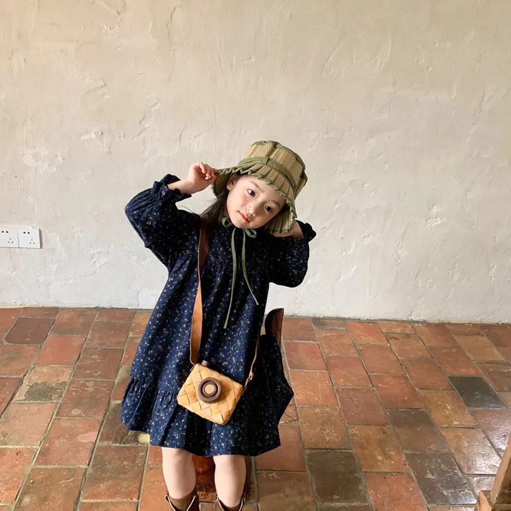 BEAR LEADER Đầm Tay Dài Họa Tiết Hoa Phong Cách Vintage Dành Cho Bé Gái