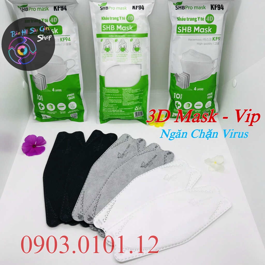 Khẩu trang kf94 SHB chính hãng, 4d mask cao cấp 4 lớp kháng khuẩn nẹp kẽm không xổ lông không gây ngứa