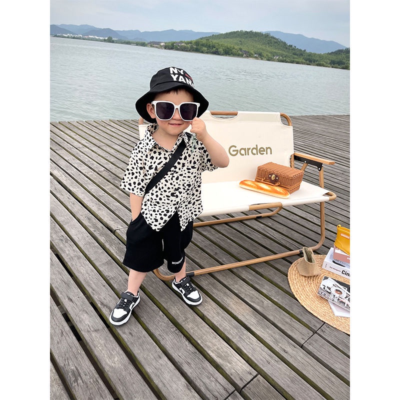 ♙♝Áo Sơ Mi Tay Ngắn Thoáng Khí In Họa Tiết Da Báo Thời Trang Mùa Hè Cho Bé Trai