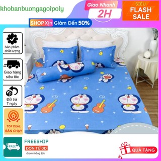 Bộ ga gối kèm vỏ gối ôm kích thước m2/m6/m8, mẫu doremon đàn