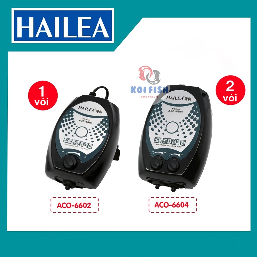 Máy sủi khí oxy 2 vòi cho bể cá cảnh Hailea Aco 6604 và 1 vòi Hailea Aco 6602 chạy siêu êm được tặng kèm dây, quả sủi