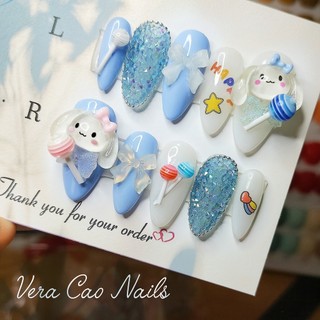 Nail box thiết kế màu xanh, nail box cún và kẹo