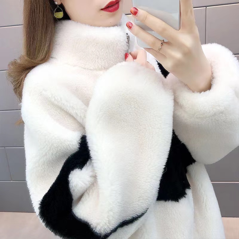 Áo Khoác Lông Cừu Dày Một Mảnh Cổ Đứng Phong Cách Phương Tây Dành Cho Nữ Size M-3xl