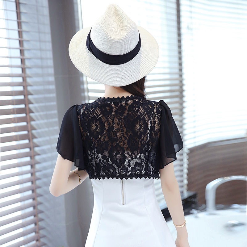 Áo Khoác Voan Mỏng Tay Lửng Phối Ren Thời Trang Dành Cho Nữ#11.15