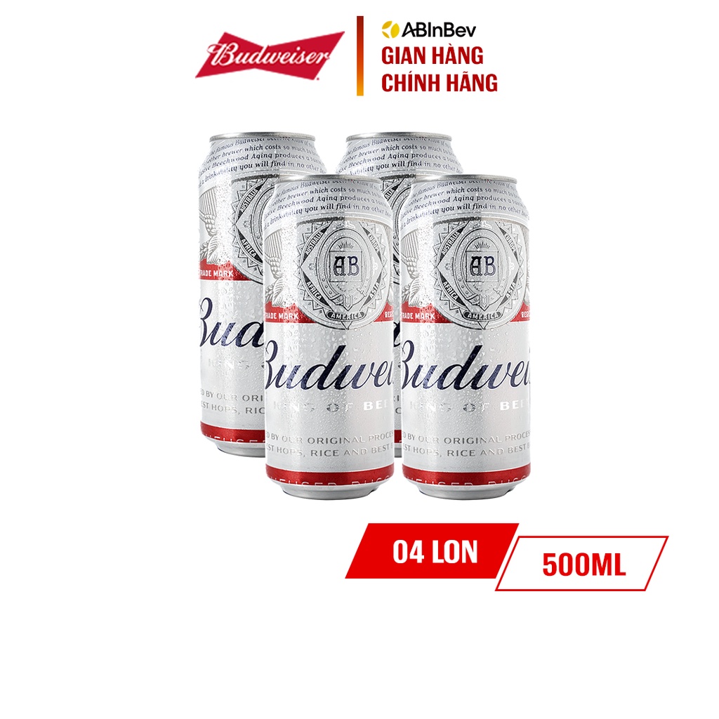 Grocery gift lốc 4 lon bia budweiser 500ml lon - quà tặng không bán - ảnh sản phẩm 1