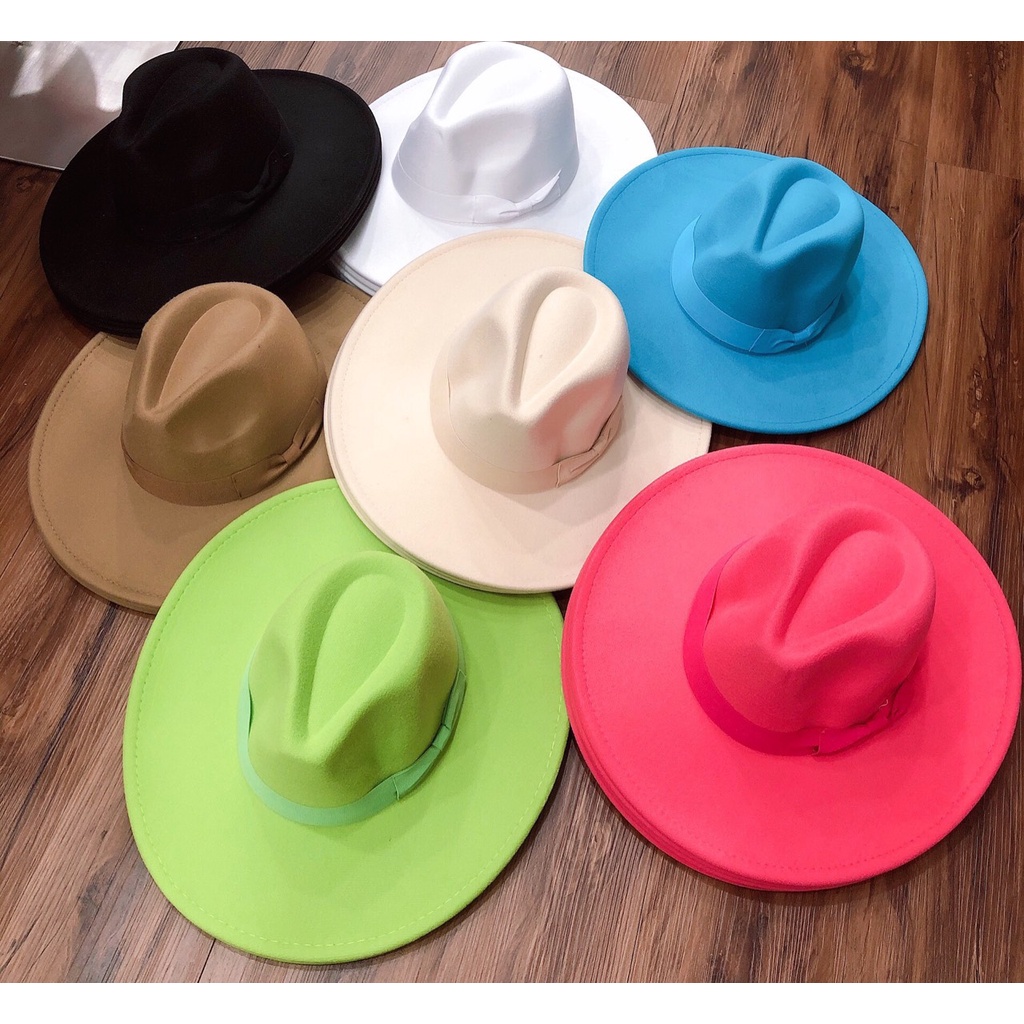 NÓN VÀNH FEDORA 9.5cm VẢI NỈ TRƠN MÀU BASIC
