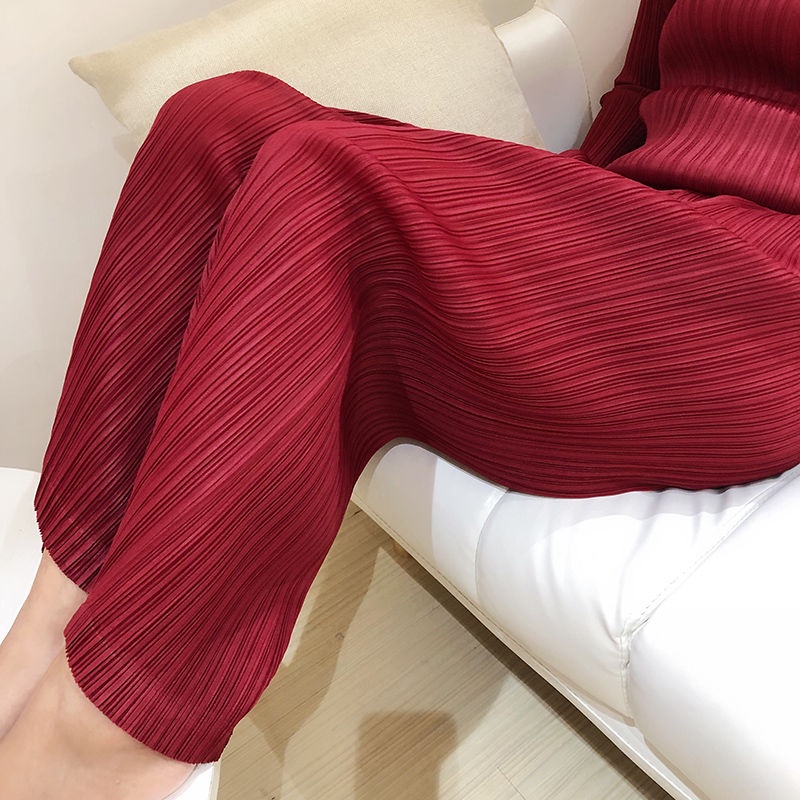 Issey Miyake Quần Dài Ống Rộng Xếp Ly Thời Trang Cao Cấp Cho Nữ