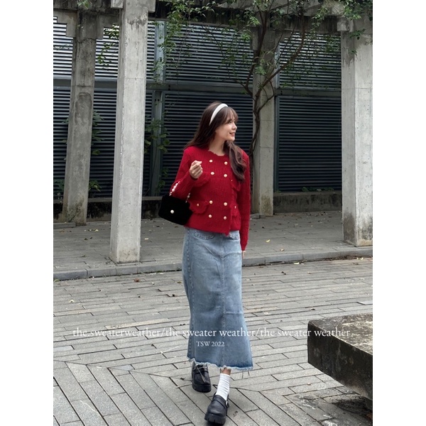 Chân váy jeans đuôi cá túi màu xanh vàng vintage the.sweaterweather TSW (ảnh thật)