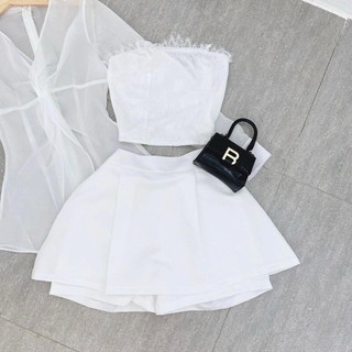 SET ÁO XOẮN EO + CROP TRẮNG + SHORT