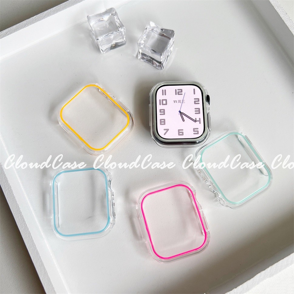 Ốp Trong Suốt Màu Dạ Quang Cho Đồng Hồ Thông Minh Apple Watch Series 7 6 SE 5 4 3 2 1 Kích Thước 45mm 44mm 42mm 41mm 40mm 38mm