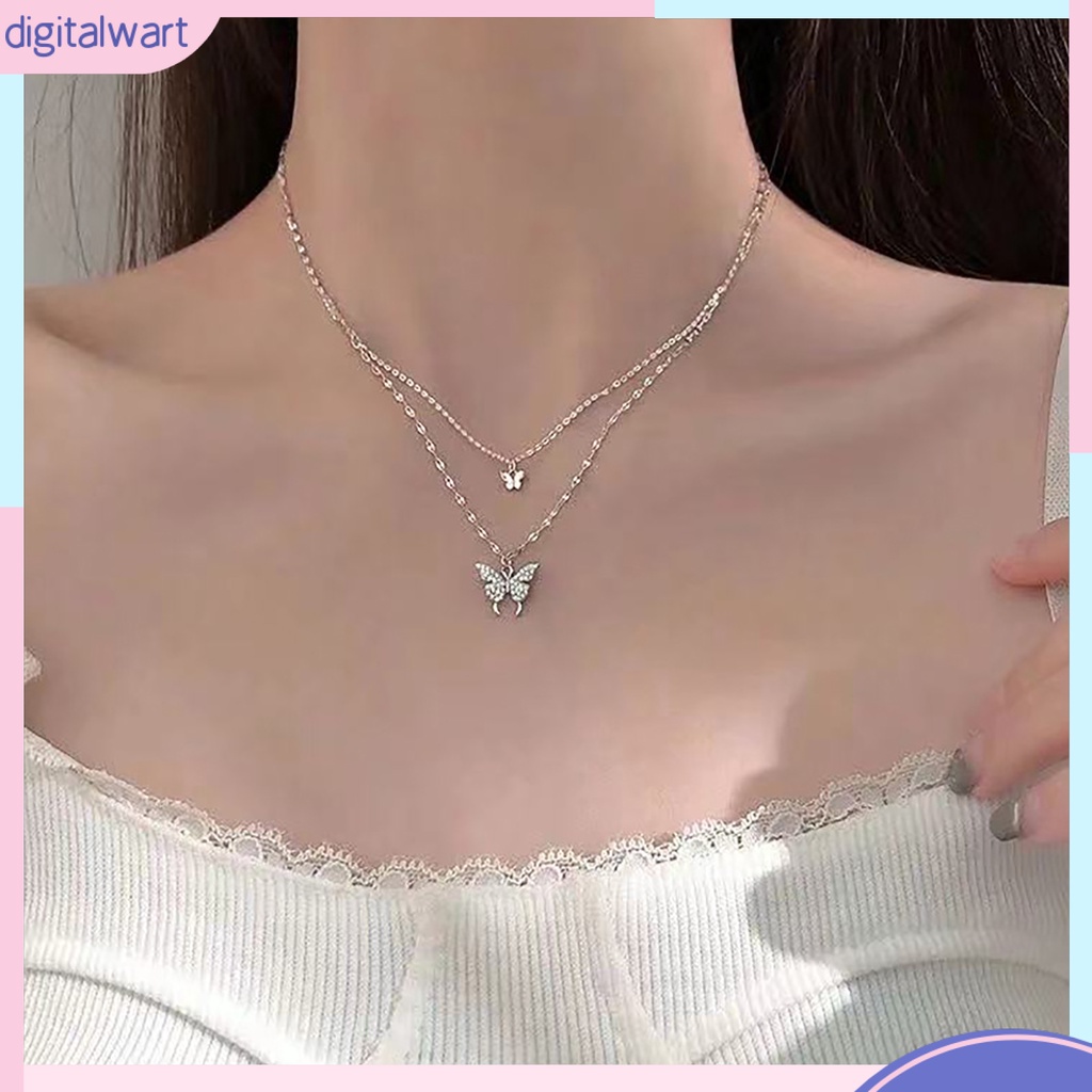 |Đào| Vòng cổ Hai Lớp Mặt Hình Bướm Bằng Hợp Kim Chống Rỉ Sét Thời Trang Cho Nữ